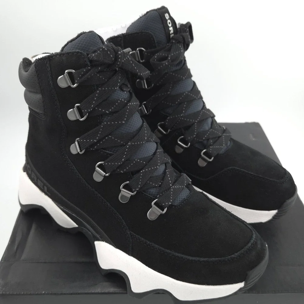 Sorel Kinetic Impact Conquest Plus Boots Women 8 Black White Waterproof Snow NEW